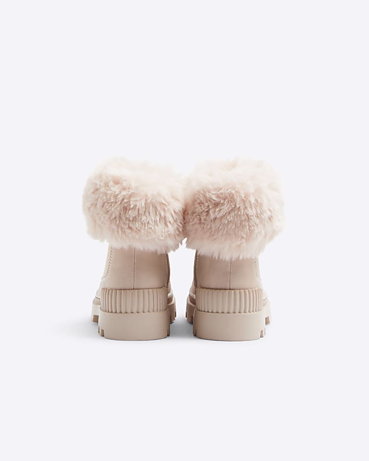 Mini Girls Pink Faux Fur Cuff Boots