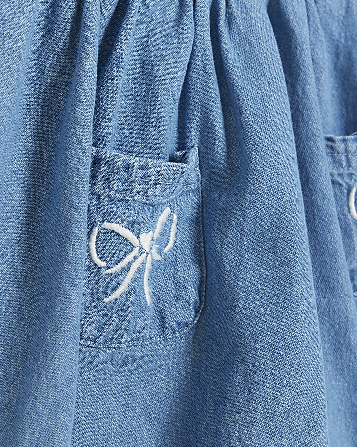 Baby girls blue denim bow pinafore dress set