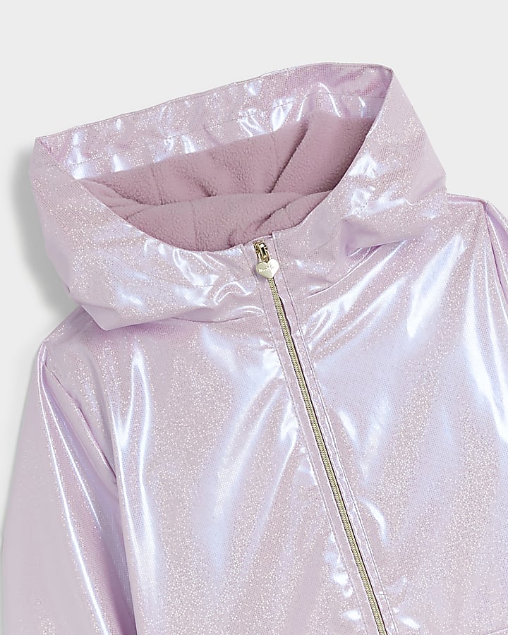 Mini girls pink metallic bow rain coat