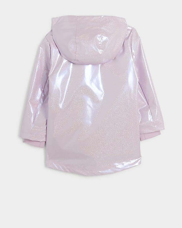 Mini girls pink metallic bow rain coat