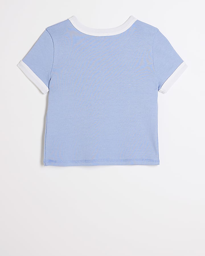 Girls blue graphic tipped t-shirt