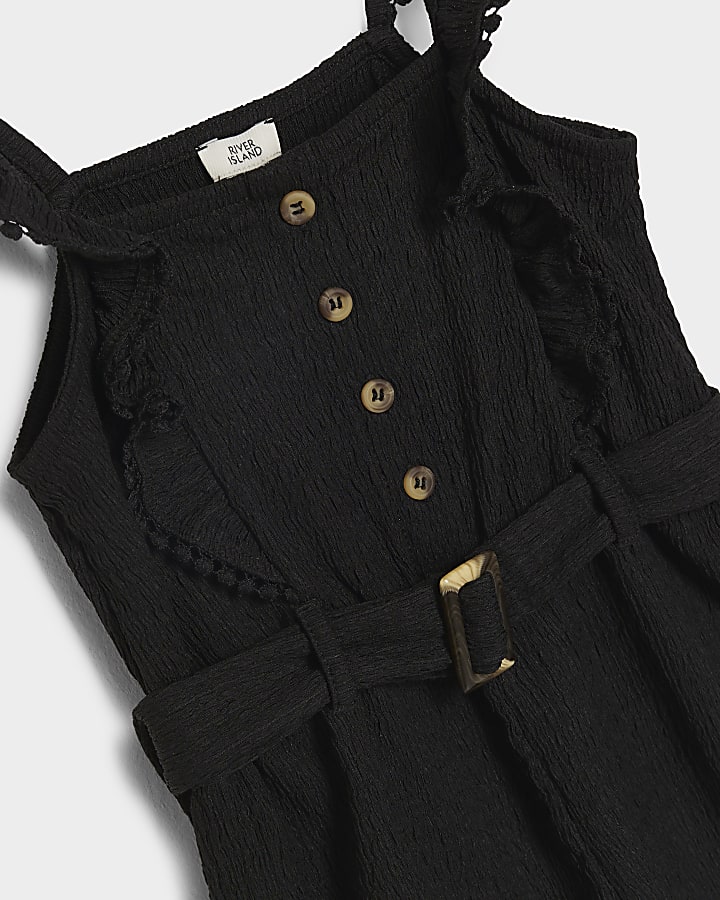 Mini Girls Black Belted Frill Playsuit