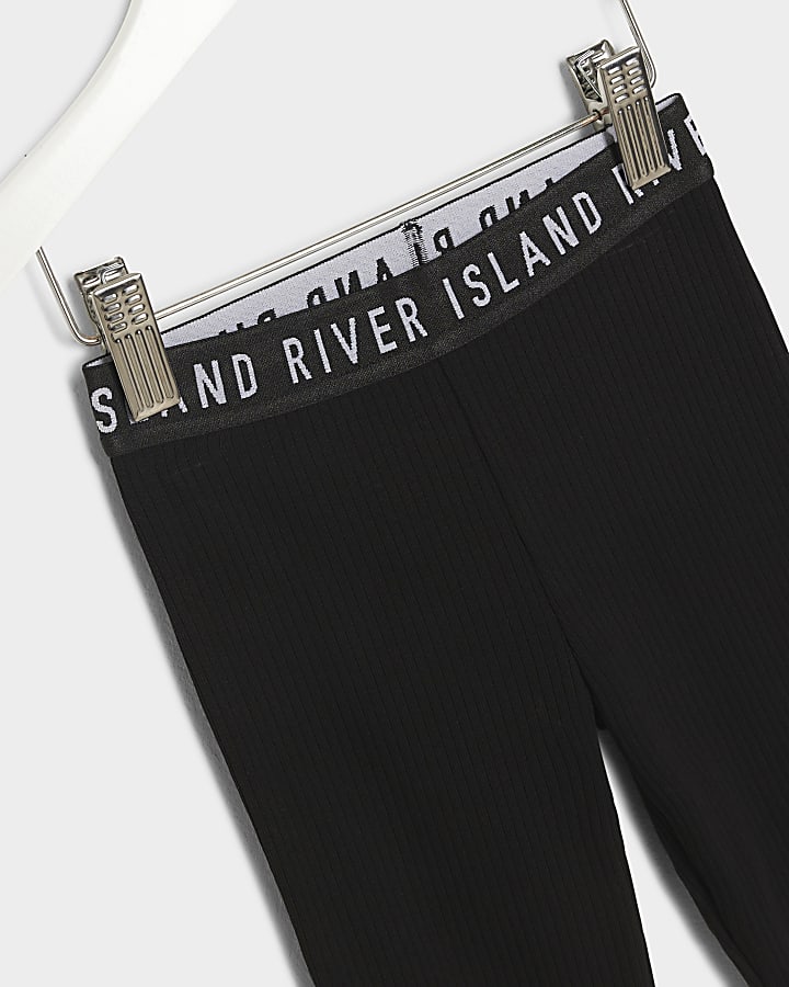 Mini girls black RI ribbed flared leggings