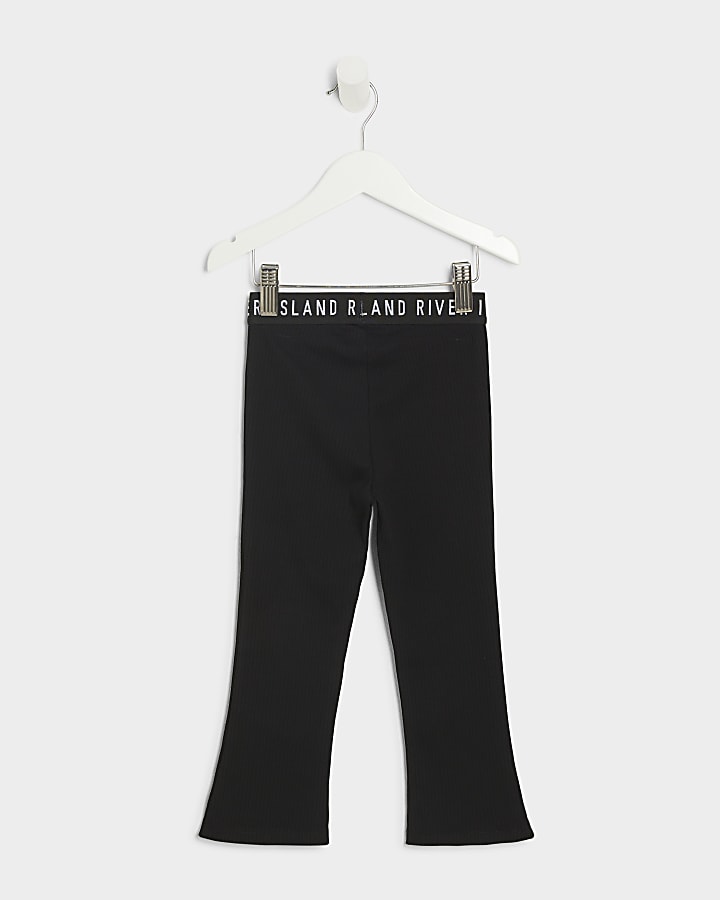 Mini girls black RI ribbed flared leggings