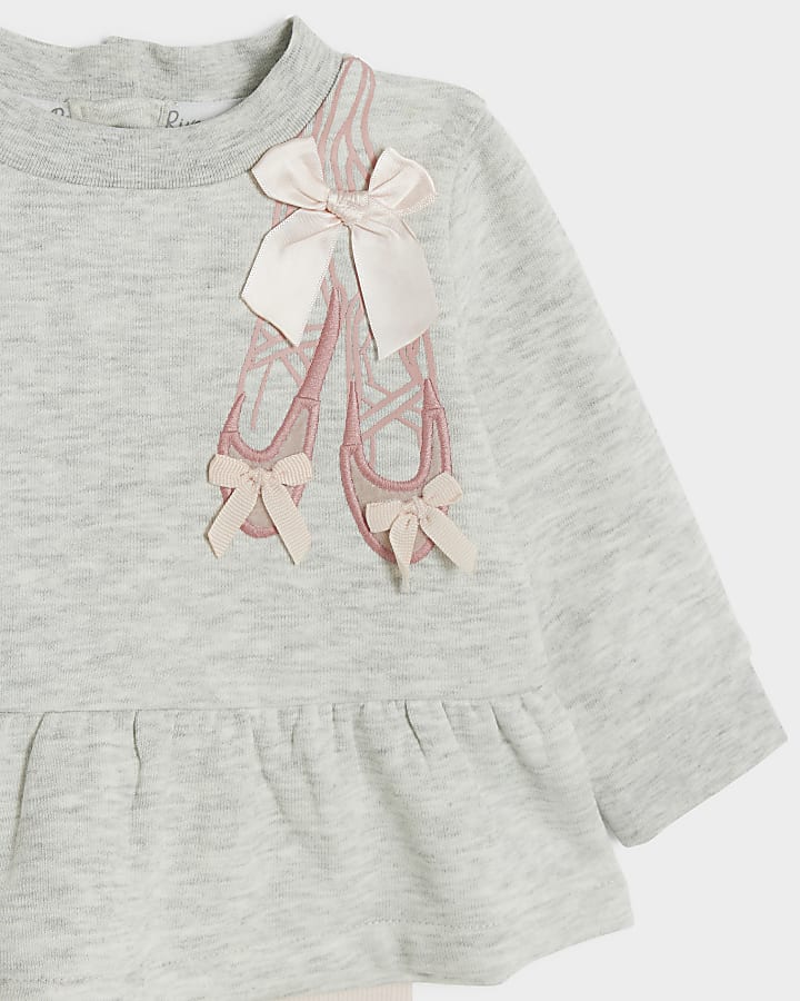 Baby girls grey ballet peplum sweatshirt set