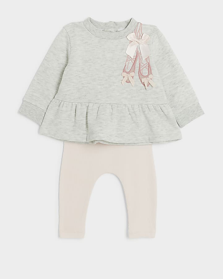 Baby girls grey ballet peplum sweatshirt set