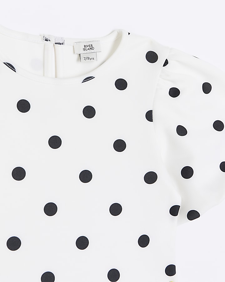 Girls white polka dot puff sleeve dress