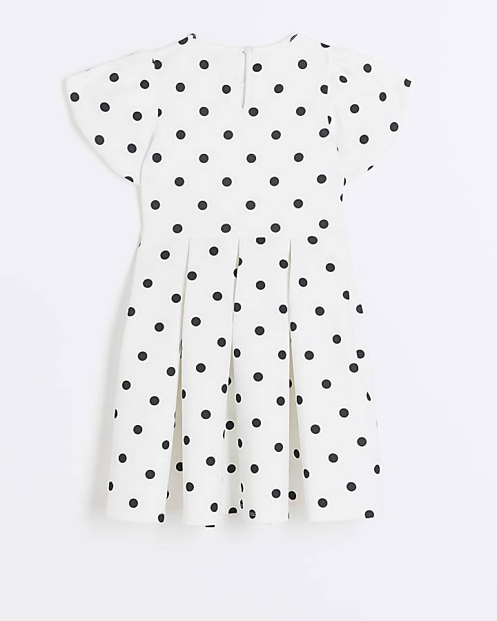 Girls white polka dot puff sleeve dress