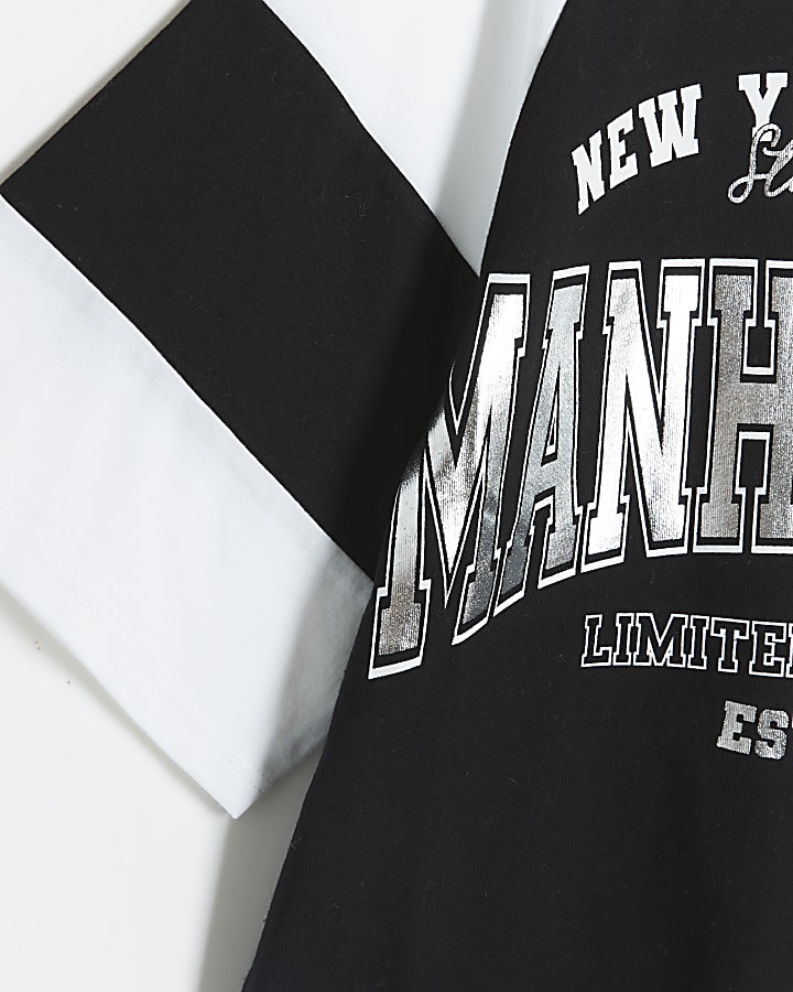 Girls black oversized varsity graphic t-shirt