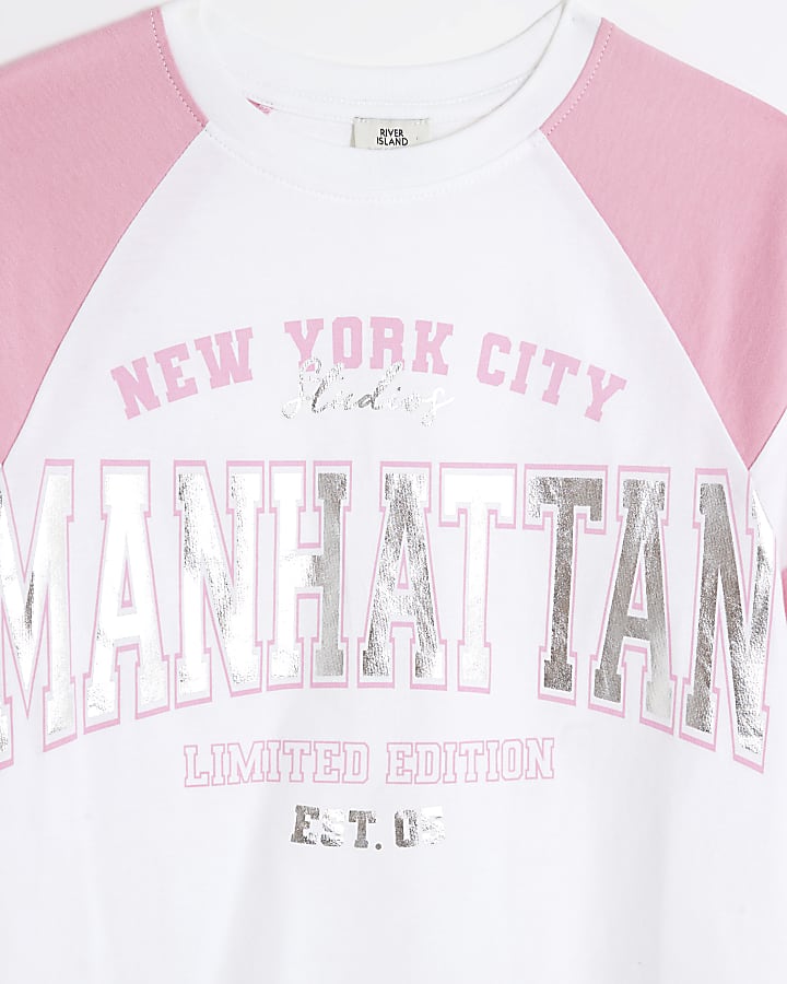 Girls pink oversized varsity graphic t-shirt