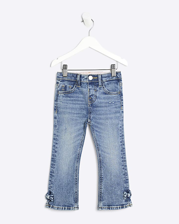 Mini Girls Blue Bow Hem Flare Jeans