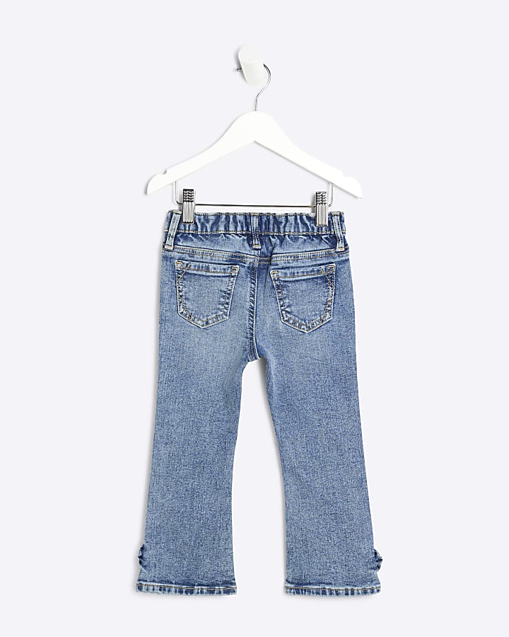 Mini Girls Blue Bow Hem Flare Jeans