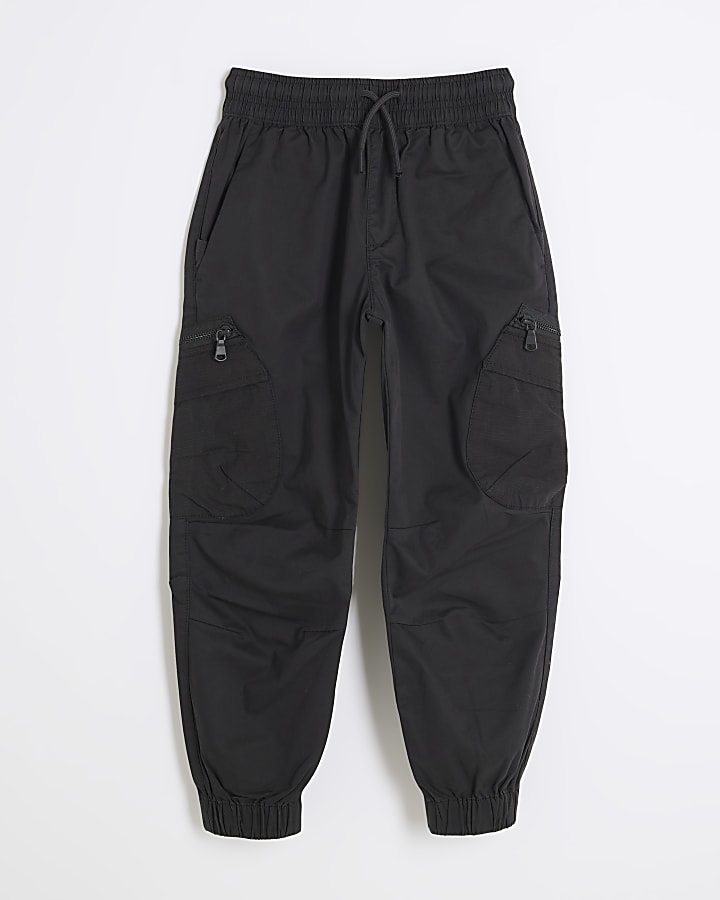 Boys Black Ripstop Cargo Trousers