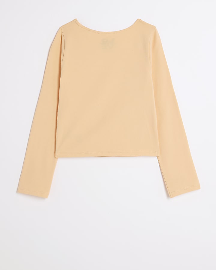 Girls coral square neck long sleeve top