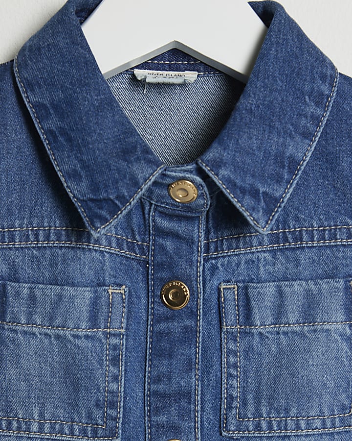 Mini girls blue denim pinafore dress