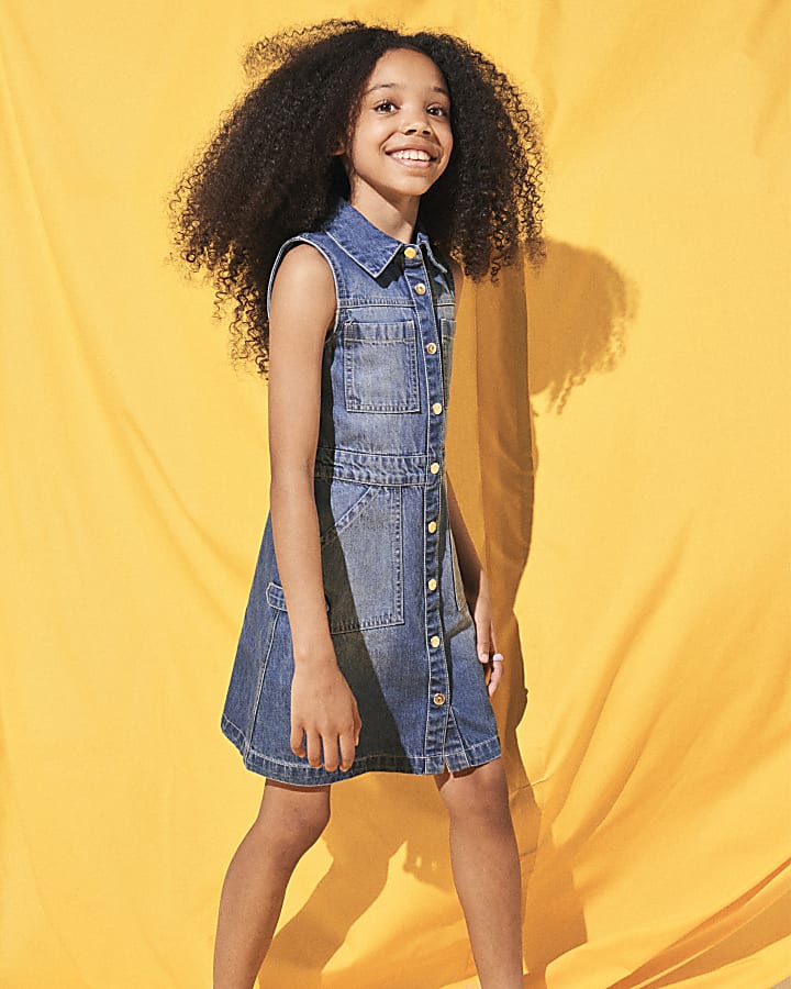 Girls blue denim pinafore dress