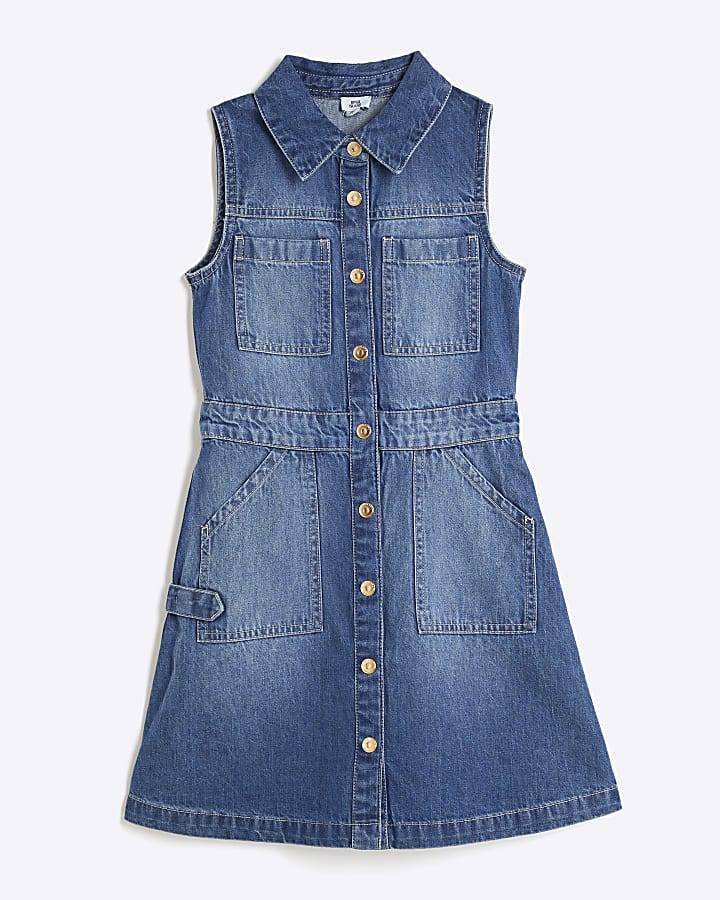 Girls blue denim pinafore dress