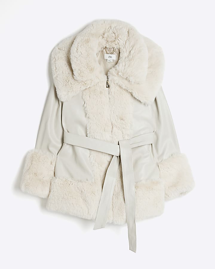 Girls cream faux fur coat on sale