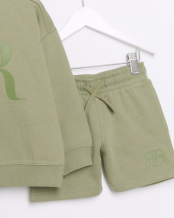 Mini boys khaki embossed RI sweatshirt set