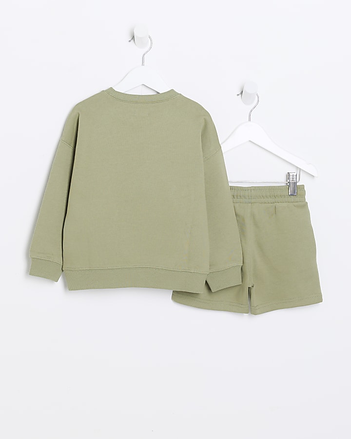 Mini boys khaki embossed RI sweatshirt set