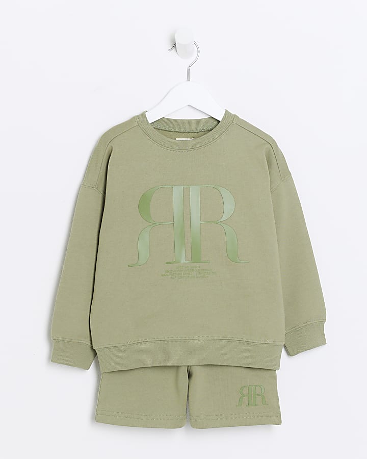 Mini boys khaki embossed RI sweatshirt set