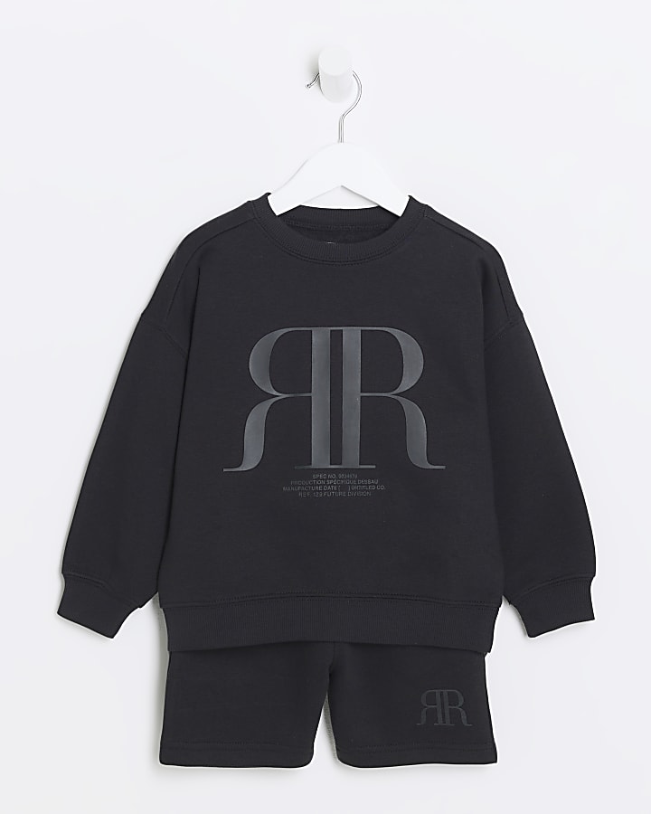 Mini boys black embossed RI sweatshirt set