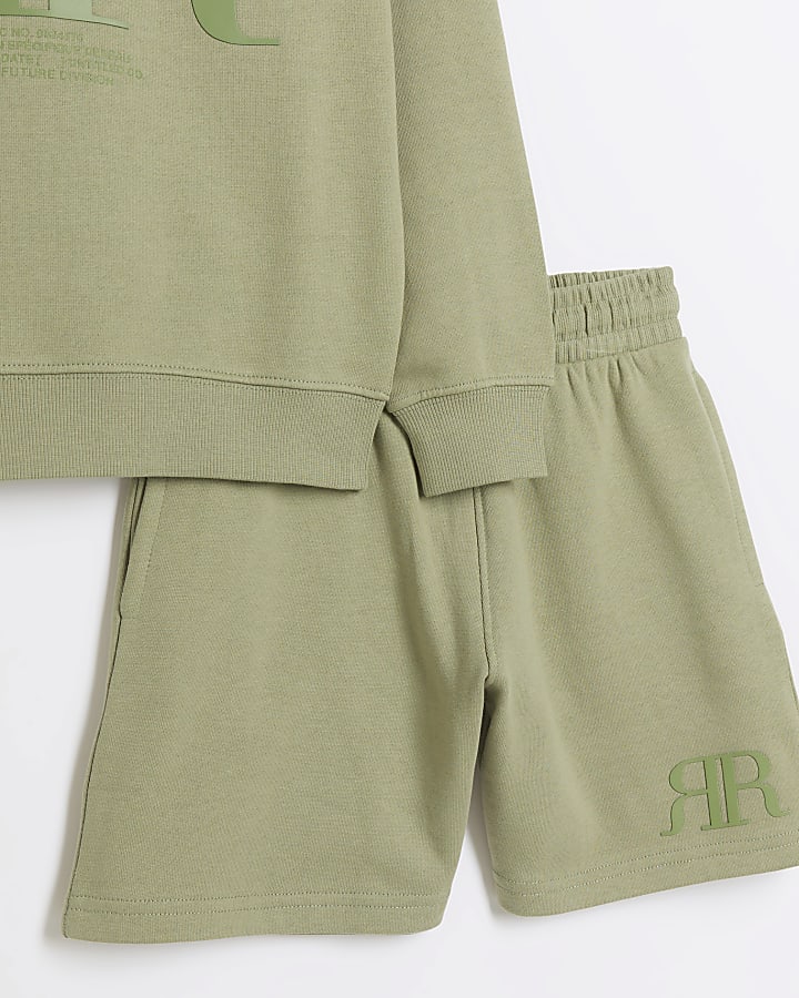 Boys khaki embossed RI sweatshirt set