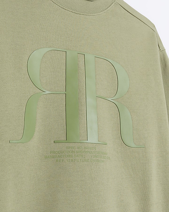 Boys khaki embossed RI sweatshirt set