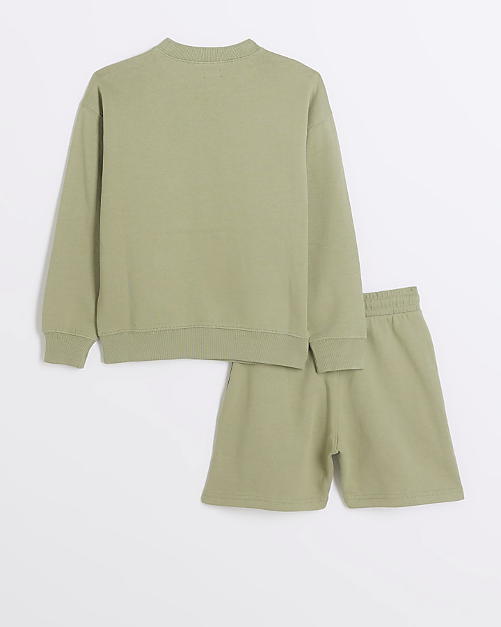 Boys khaki embossed RI sweatshirt set