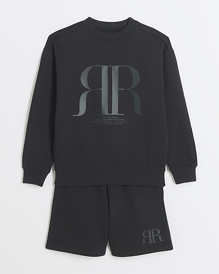 Boys black embossed RI sweatshirt set