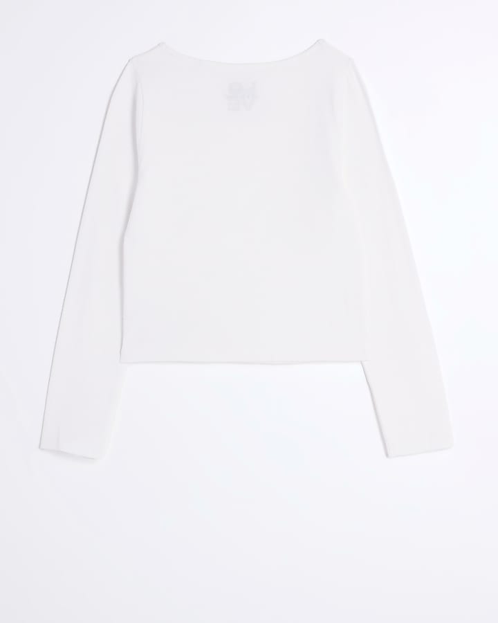 Girls white square neck long sleeve top