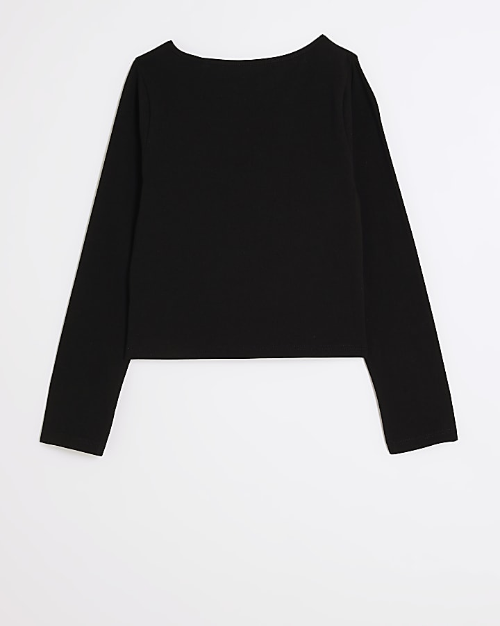 Girls black square neck long sleeve top