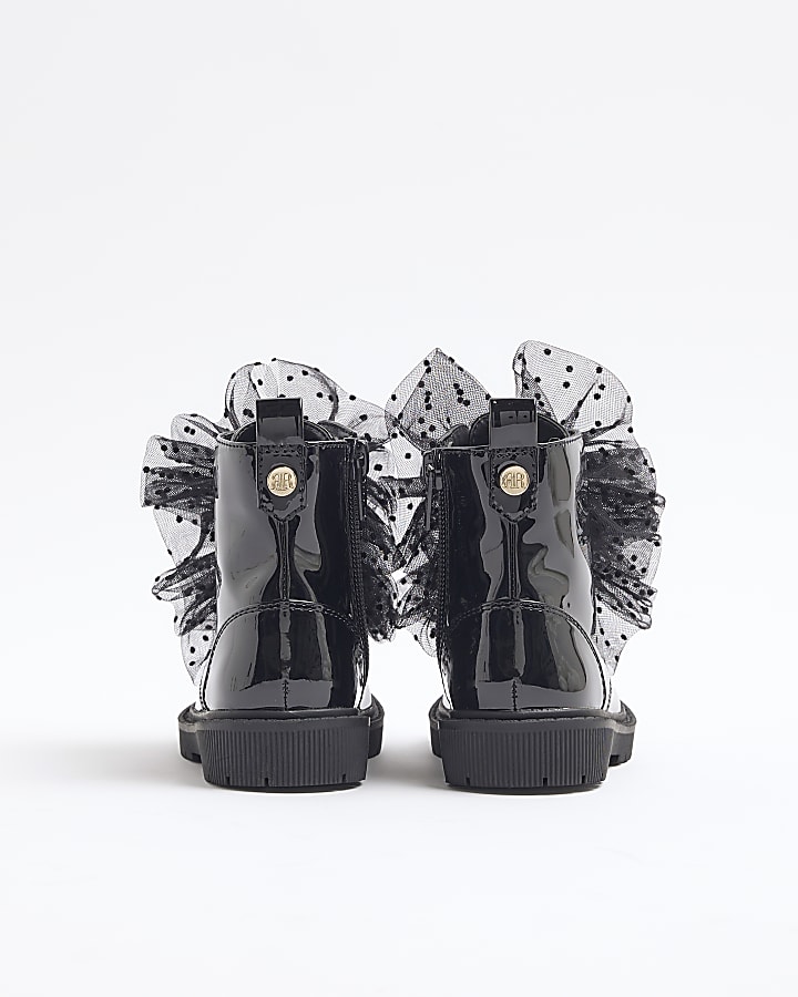 Mini girls Black Patent Lace Up Boots