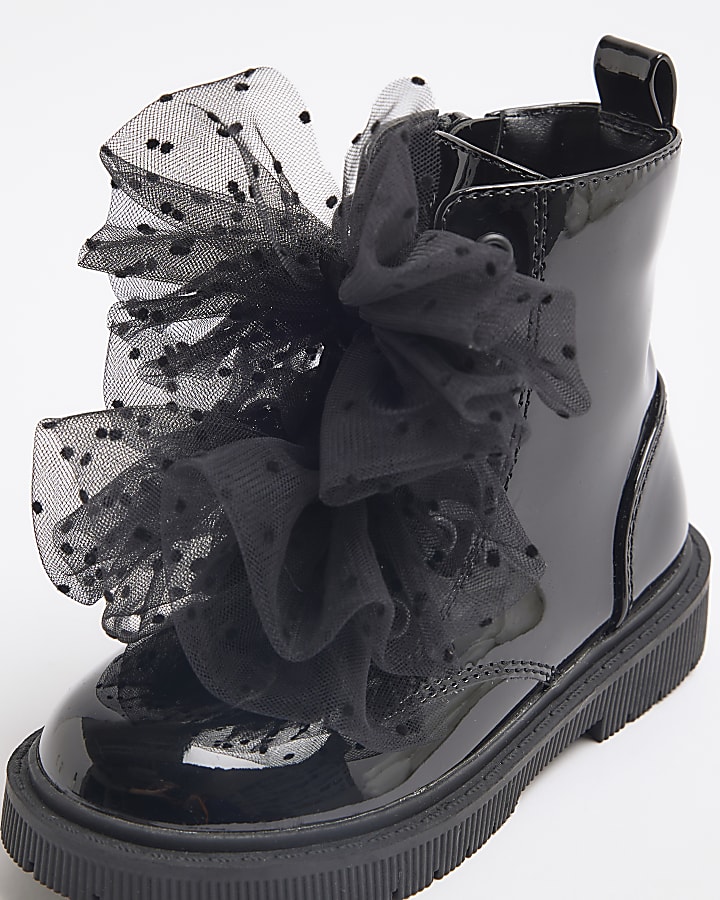 Mini girls Black Patent Lace Up Boots