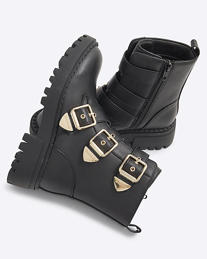 Girls Black Faux Leather Biker Boot