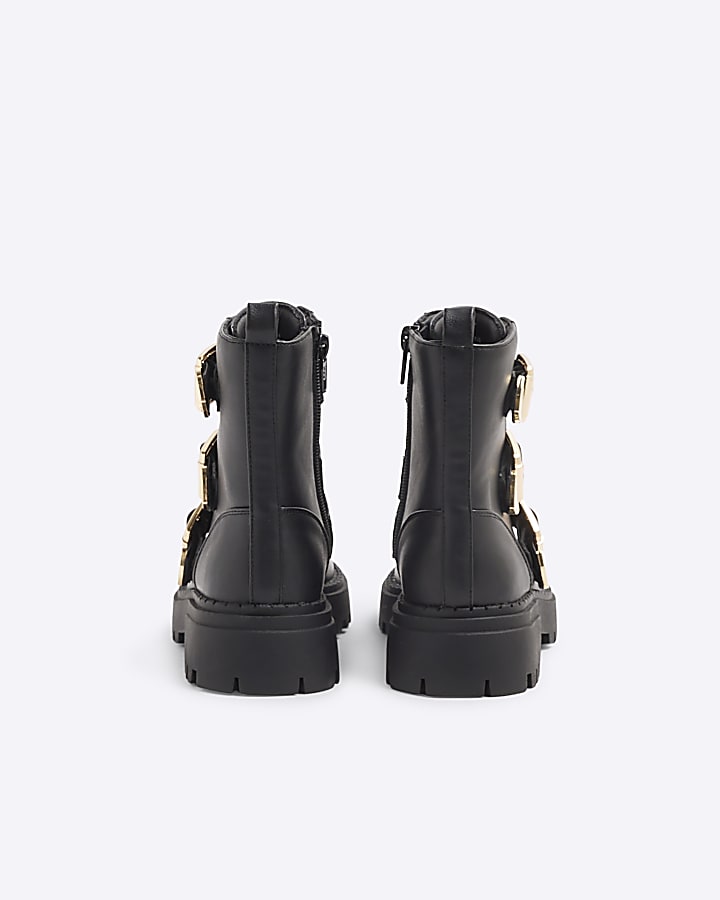 Girls Black Faux Leather Biker Boot