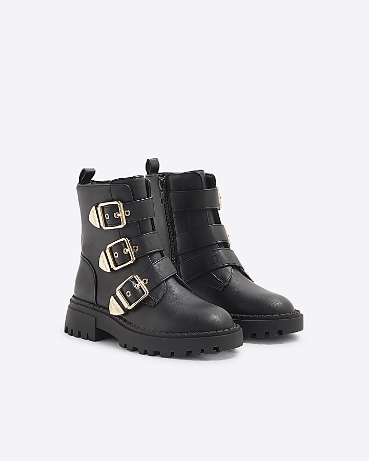 Girls Black Faux Leather Biker Boot