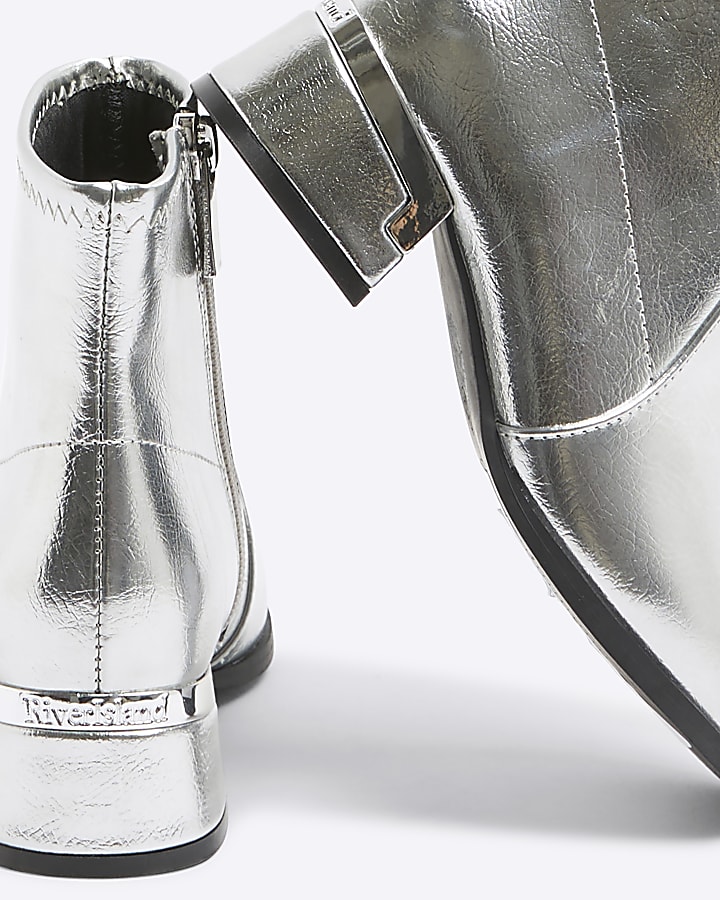 Girls Silver Heeled Boots