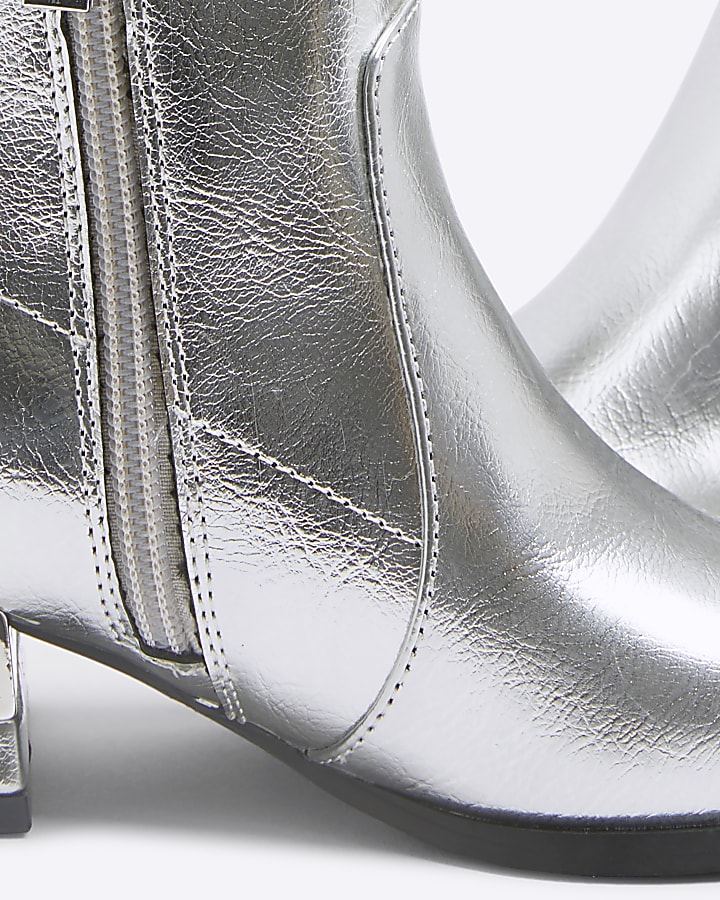 Girls Silver Heeled Boots