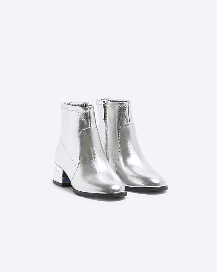 Girls Silver Heeled Boots