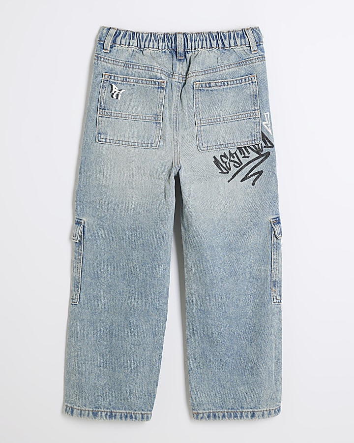 Boys Blue Graffiti Cargo Loose Jeans