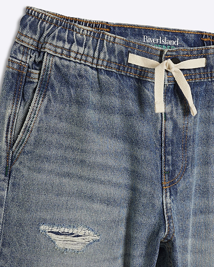 Boys blue elasticated tapered jeans