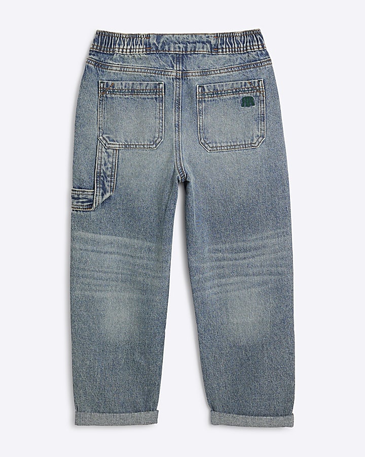 Boys blue elasticated tapered jeans