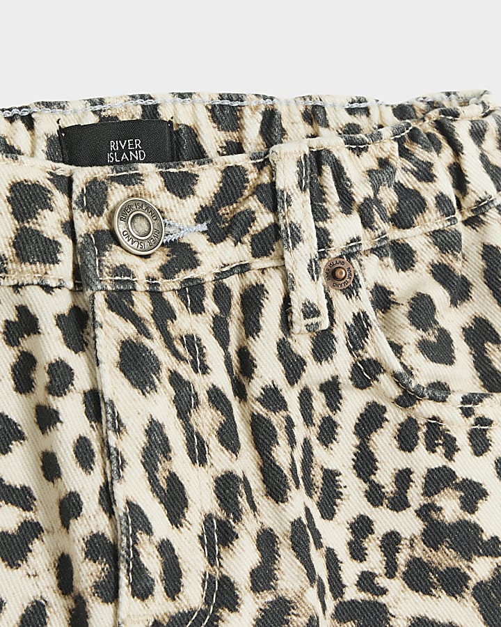 Girls brown leopard print straight jeans