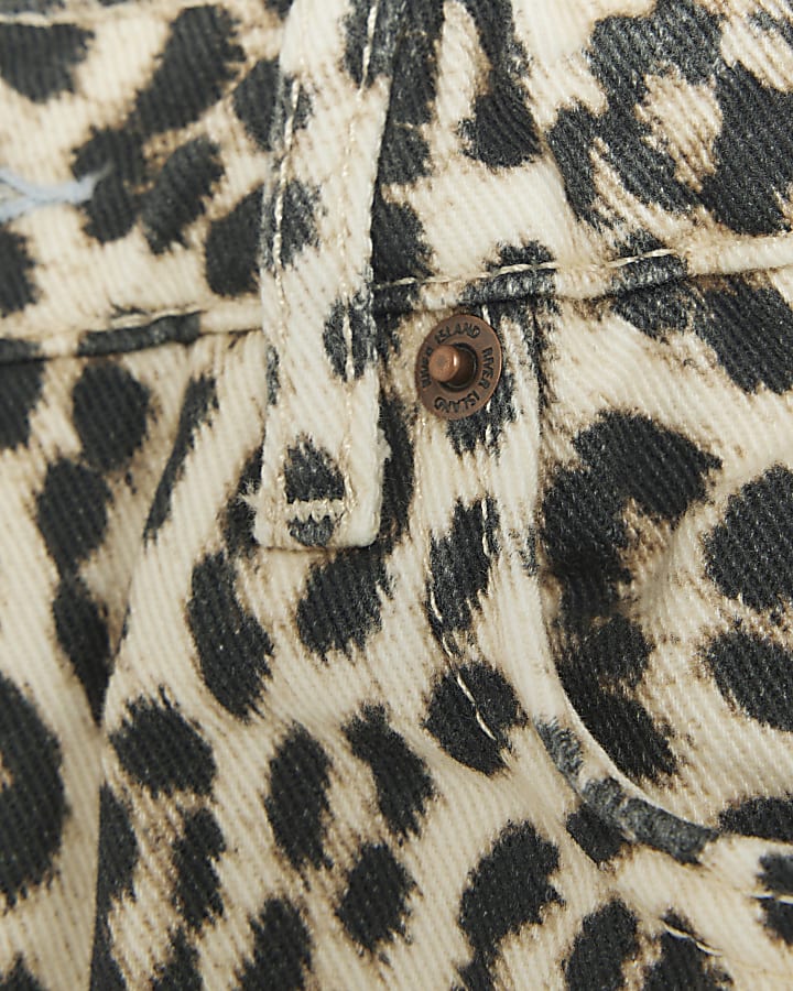 Girls brown leopard print straight jeans
