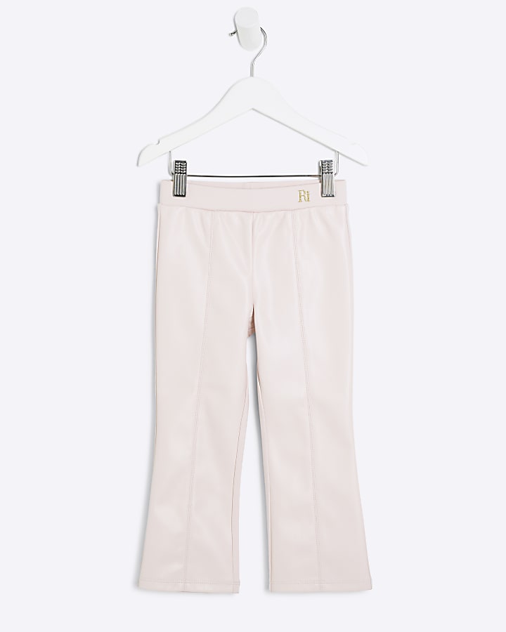 Mini Girls Pink Faux Leather Flare Trousers