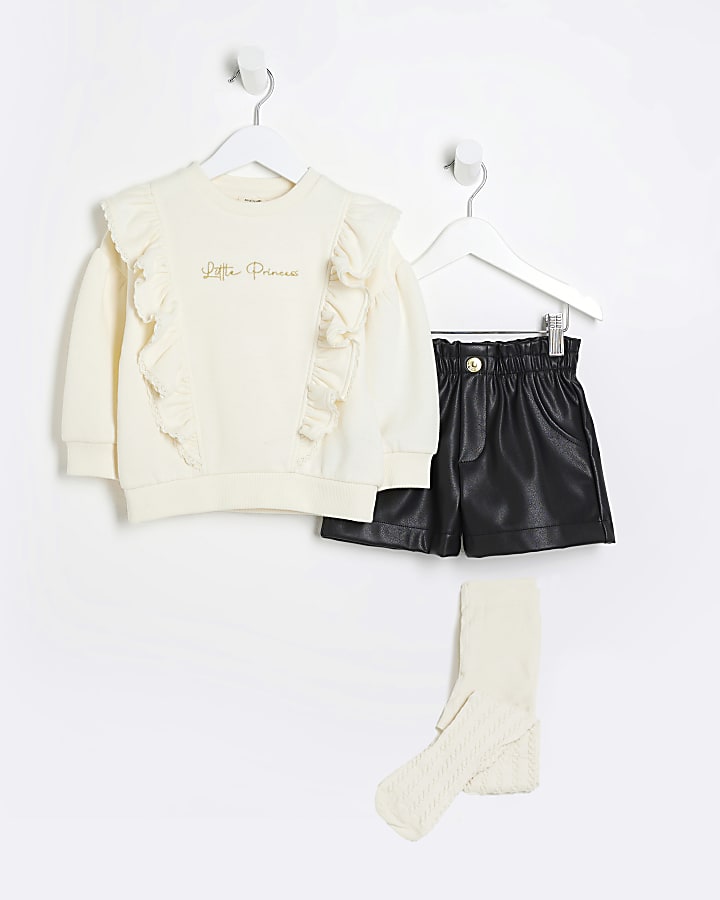 Mini girls cream frill sweatshirt 3 piece set