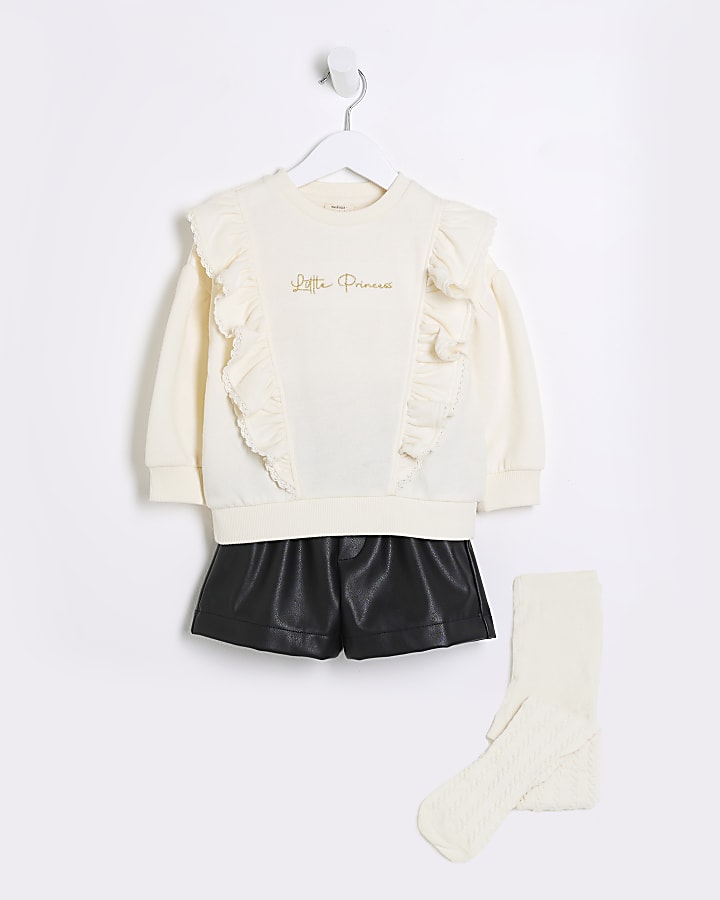 Mini girls cream frill sweatshirt 3 piece set