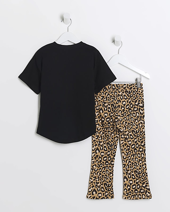 Mini Girls Black Leopard Print T-Shirt Set