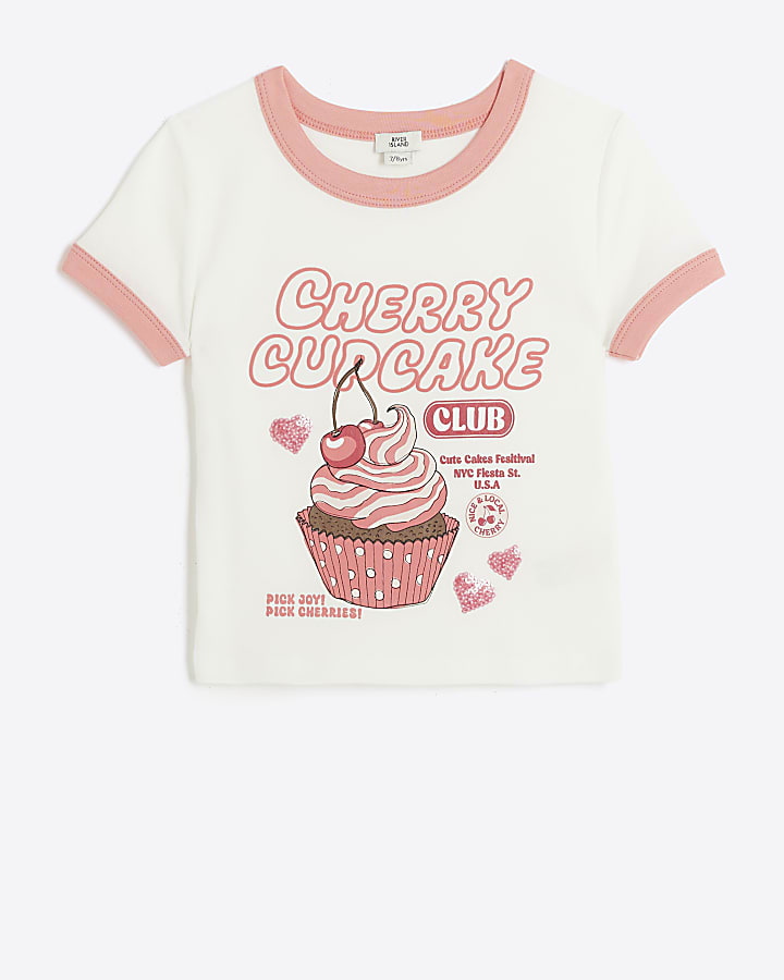 Girls white cupcake graphic t-shirt